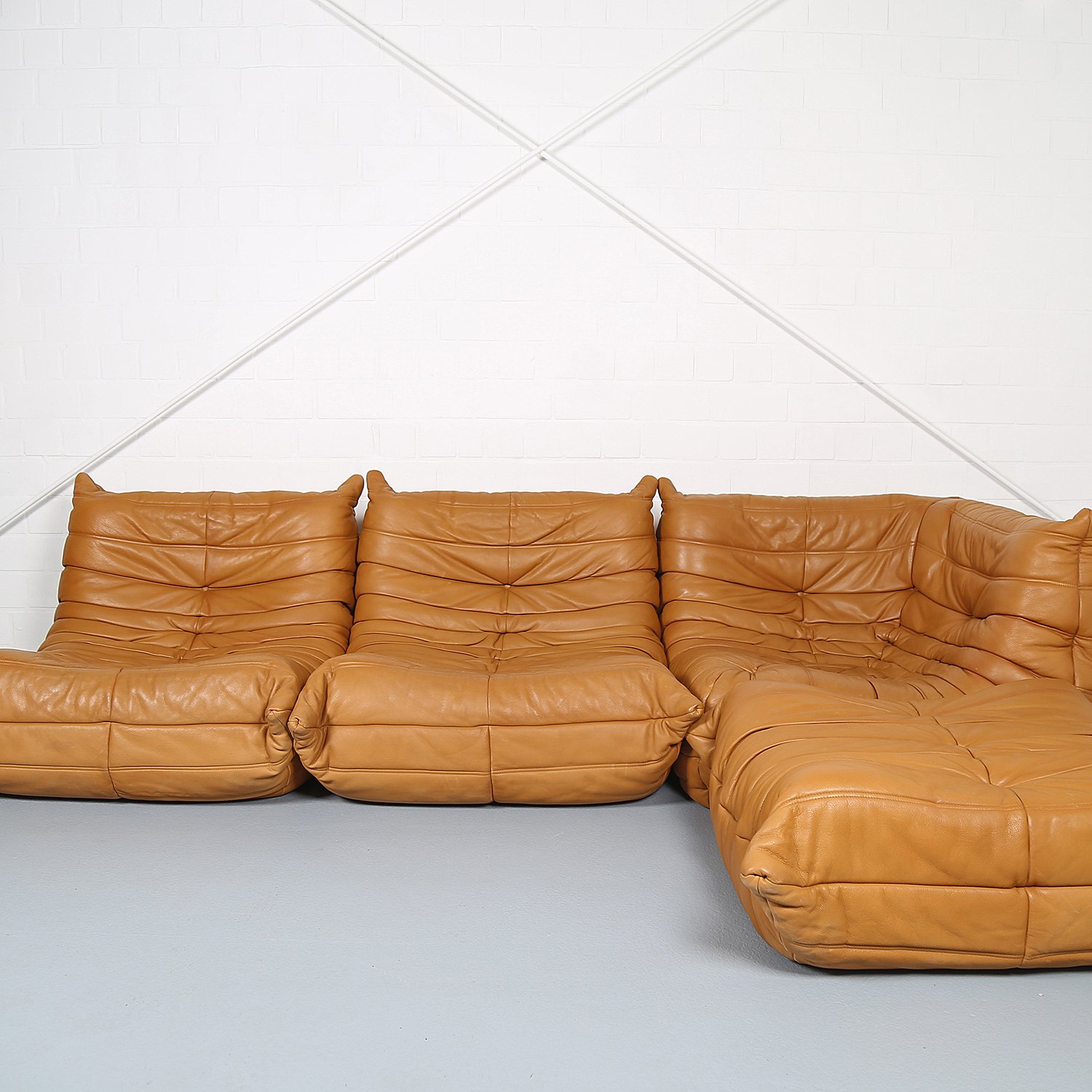 Ligne Roset Togo Leder Cognac, gebrauchtes Design-Sofa, Michel Ducaroy Klassiker, Vintage Togo Sofa Original.