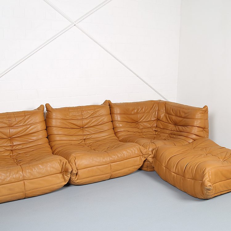 Cognac Leather Ligne Roset Togo Set from 2010 designed by Michel Ducaroy