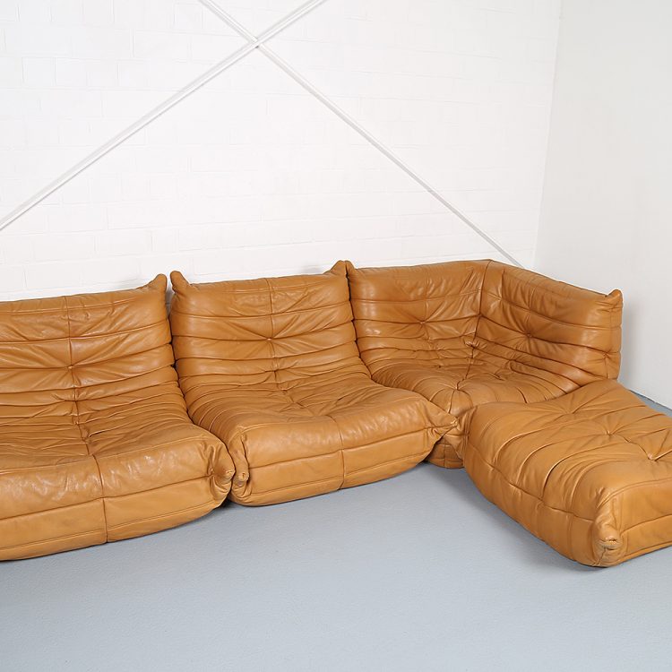 Cognac Leather Ligne Roset Togo Set from 2010 designed by Michel Ducaroy