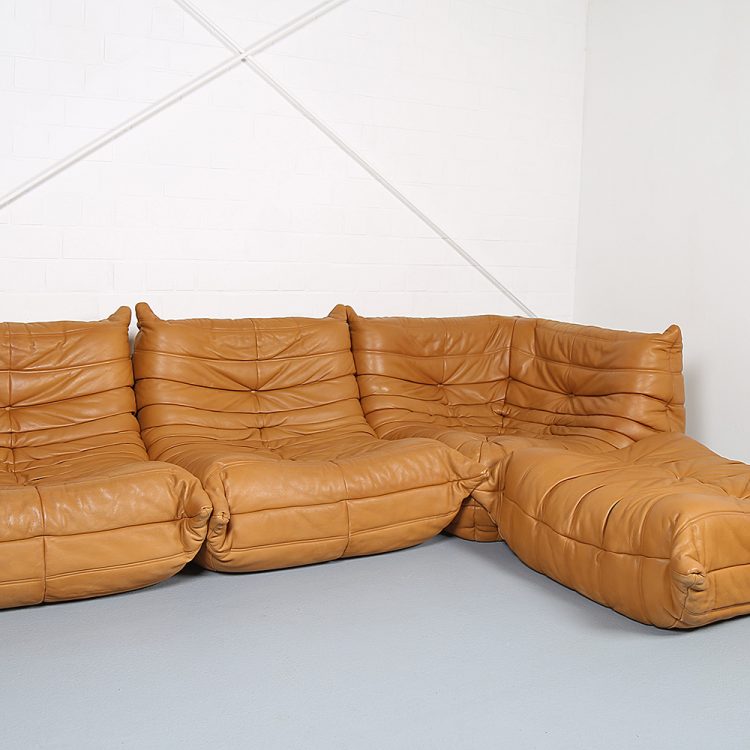 Cognac Leather Ligne Roset Togo Set from 2010 designed by Michel Ducaroy