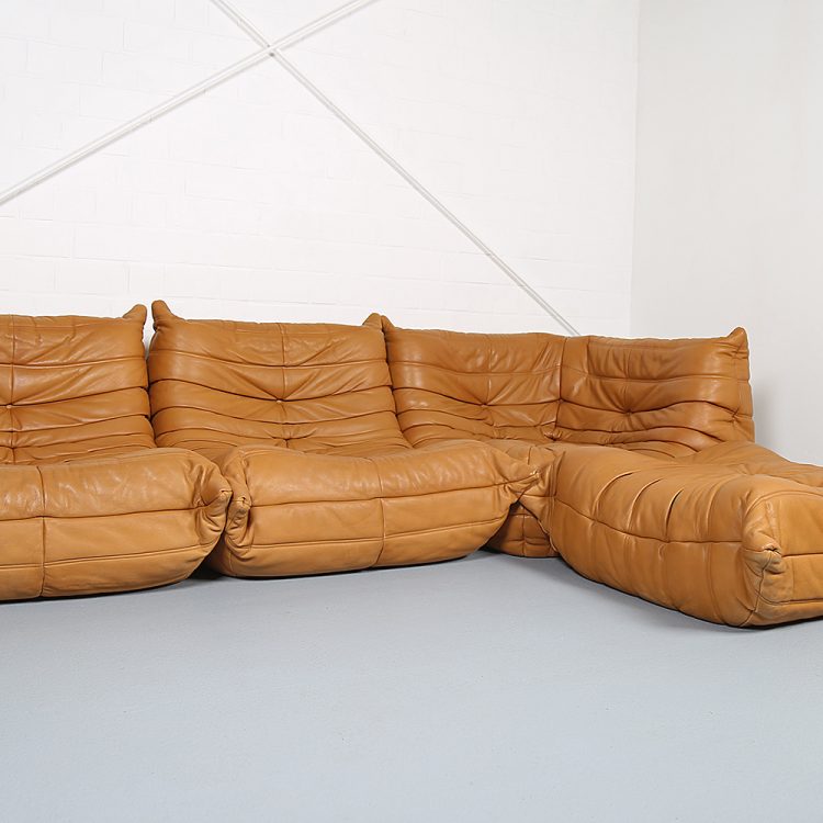 Cognac Leather Ligne Roset Togo Set from 2010 designed by Michel Ducaroy