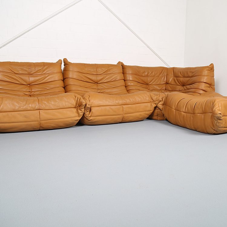Cognac Leather Ligne Roset Togo Set from 2010 designed by Michel Ducaroy