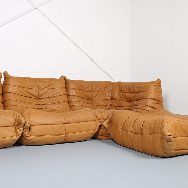 Cognac Leather Ligne Roset Togo Set from 2010 designed by Michel Ducaroy