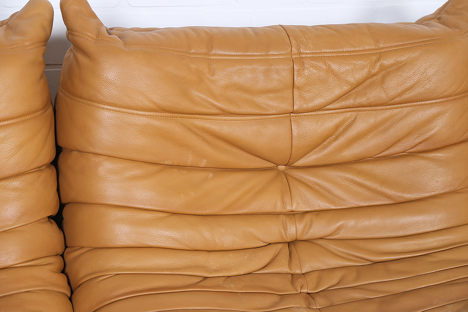 Ligne Roset Togo Leder Cognac, gebrauchtes Design-Sofa, Michel Ducaroy Klassiker, Vintage Togo Sofa Original.