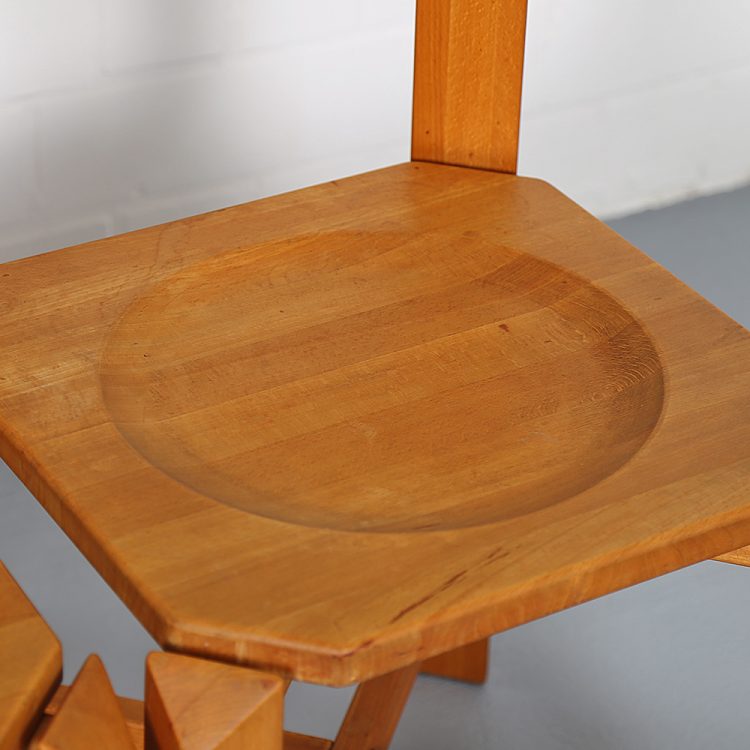 Pierre Chapo Style Set of 4 Dining Chairs Beech Wood Cognac Leather