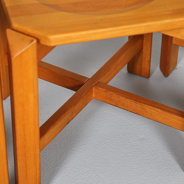 Pierre Chapo Style Set of 4 Dining Chairs Beech Wood Cognac Leather