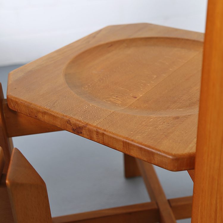 Pierre Chapo Style Set of 4 Dining Chairs Beech Wood Cognac Leather